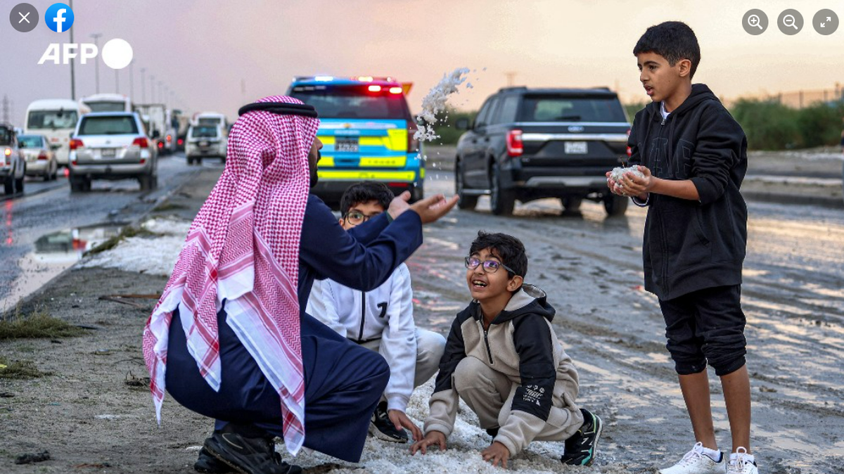 A rare winter hailstorm left Kuwait covered in ice. Photos show impromptu snowball fights, kids playing and roads that look snow-covered.