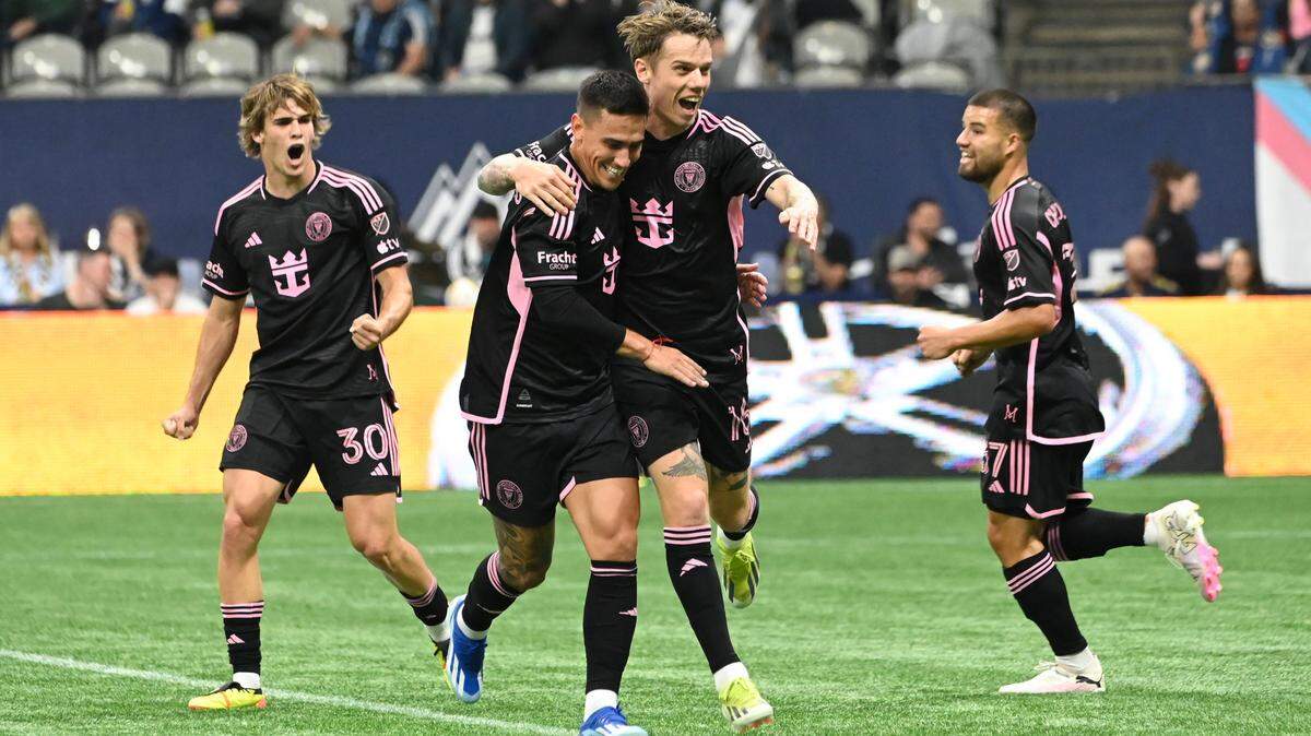 May 25, 2024; Vancouver, British Columbia, CAN; Inter Miami CF midfielder Robert Taylor (16) celebrates after scoring a goal during the first half against Vancouver Whitecaps FC at BC Place. Mandatory Credit: Simon Fearn-USA TODAY Sports