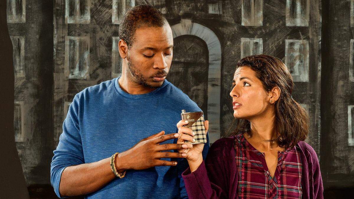 Joshua Jean-Baptiste and Maria Corina Ramirez clash over their views of a sexual encounter in Anna Ziegler’s “Actually” at GableStage.