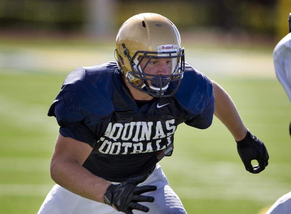 St.Thomas Aquinas High School’s defensive end Nick Bosa in practice on August 14th ,2013.