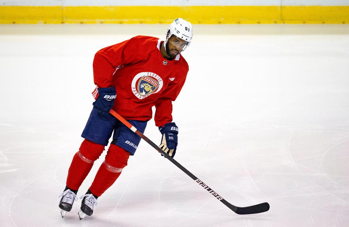 Florida Panthers left wing Anthony Duclair (91) skates during the first practice of training camp in preparation for the 2020-21 NHL season at the BB&T Center on Monday, January 4, 2021 in Sunrise.