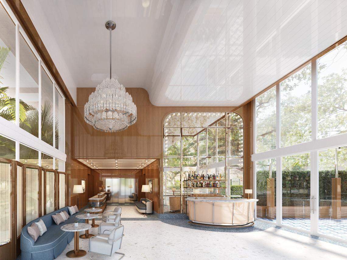 The walls of the lobby at Mr. C Coconut Grove will feature gloss timber paneling.