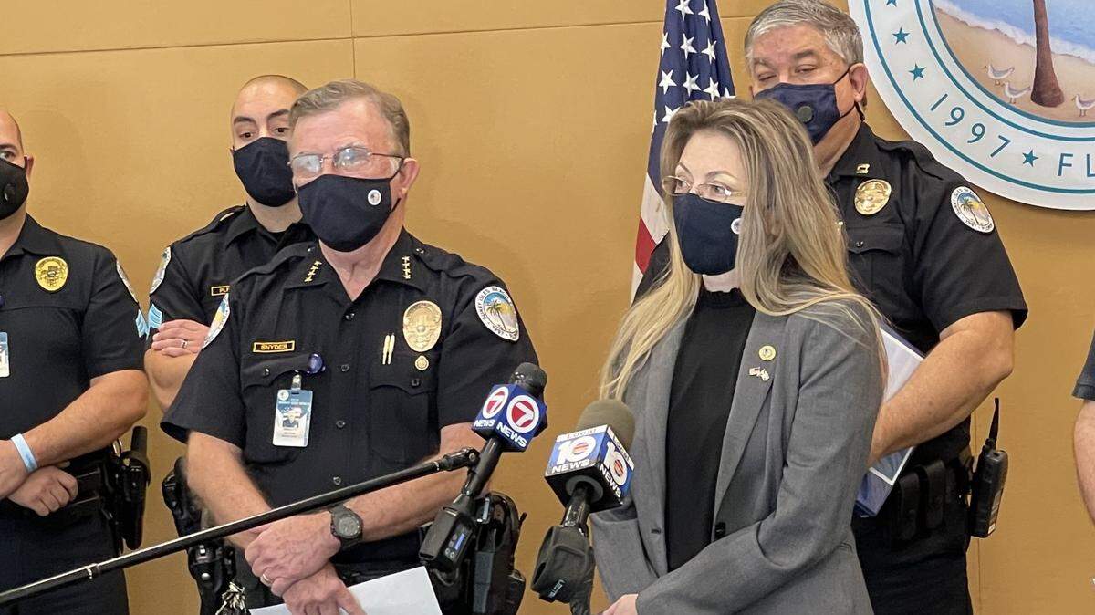 An 11-year-old boy was critically injured Wednesday night after a car ran into him as he tried to cross a Sunny Isles Beach street on a skateboard. Vice Mayor Larisa Svechin speaks at a news conference on Thursday, Feb. 11, 2021.