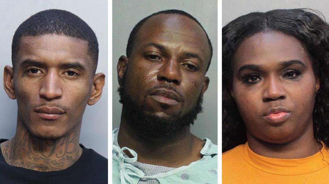 From left, the suspects in the murder of federal airport officer Le’Shonte Jones: Javon Carter, Romiel Robinson and Jasmine Martinez.