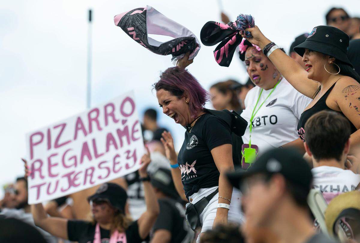 Inter Miami fans cheer during the second half of their MLS soccer match against New York City FC at DRV PNK Stadium on Saturday, October 30, 2021, in Fort Lauderdale, Florida.
