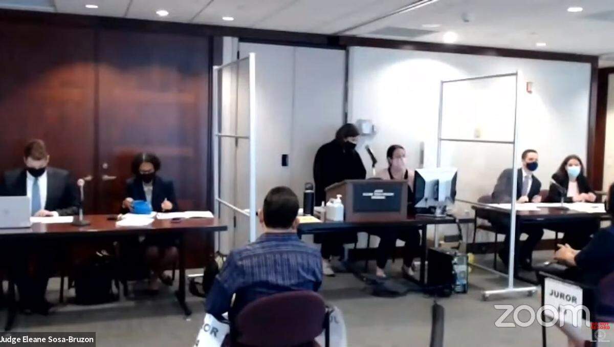 A view of jury selection in Miami-Dade court in the battery case against Oscar Mondeja, of Hialeah. The jury selection took place on March 2, 2021.