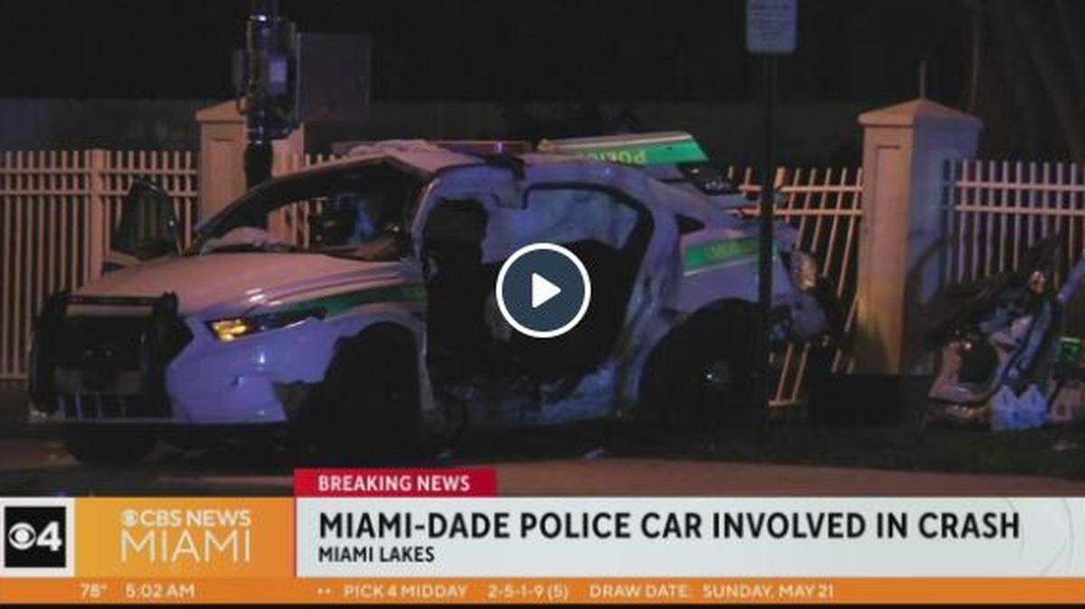 A two-vehicle crash involving a Miami-Dade police car sent an officer to hospital and shut off access to State Road 826 in Miami Lakes. See video at bottom of the story below.