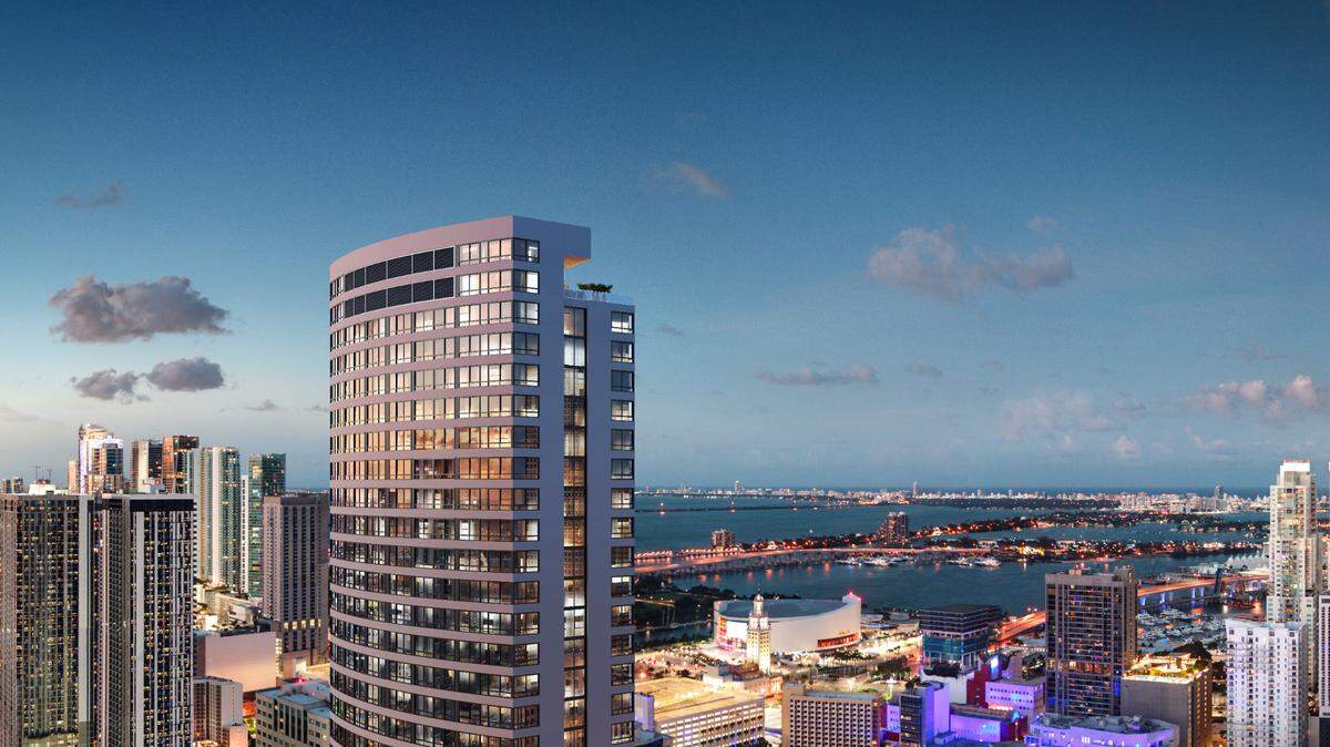 Representación arquitectónica de la  torre de condominios District 225, que será la primera en ofrecer servicios integrados de Airbnb a los propietarios. Se espera que el proyecto esté terminado en 2023.