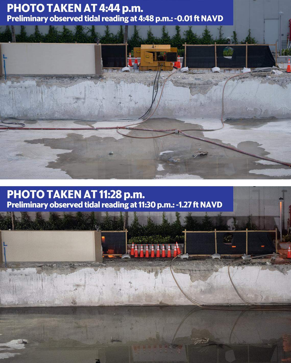 Photos taken of the scraped-clean floor of Champlain Towers South show water pooling in the area.