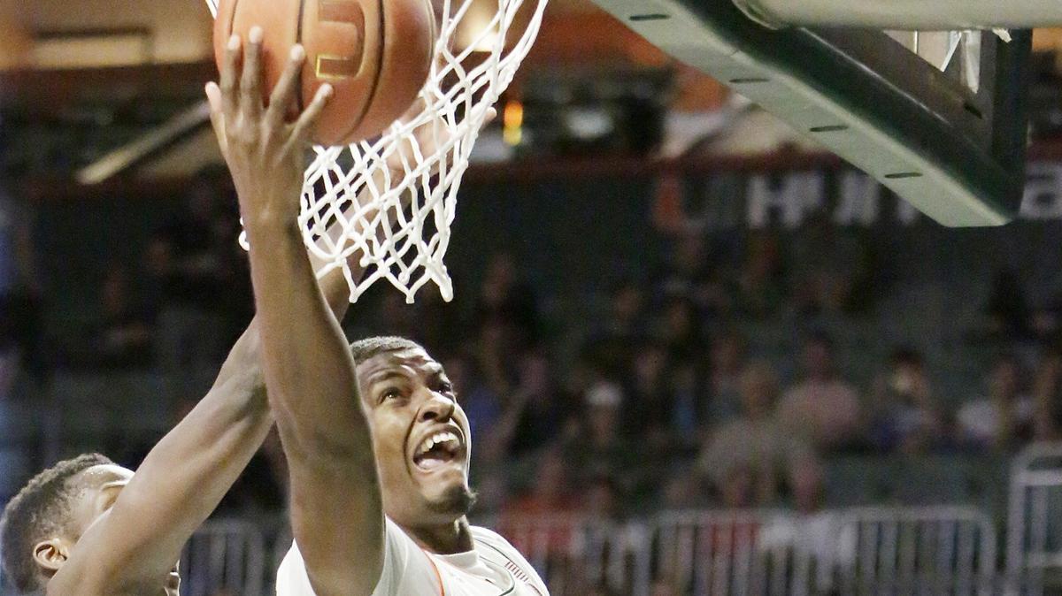 UM Hurricanes’ Anthony Lawrence II (3) attempts to score against Pittsburg Panthers during the basketball game on Tuesday, March 5, 2019 at Watsco Center in Coral Gables