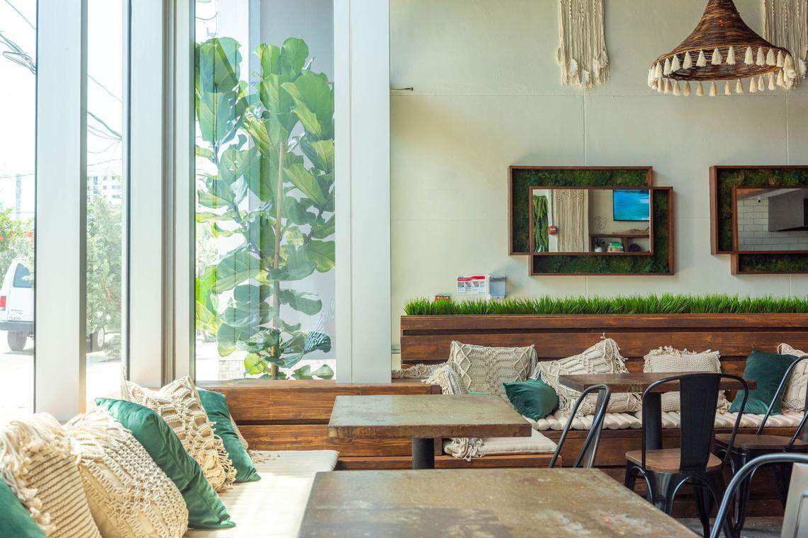 Lounge against the pillows at Avo in Sunset Harbour.