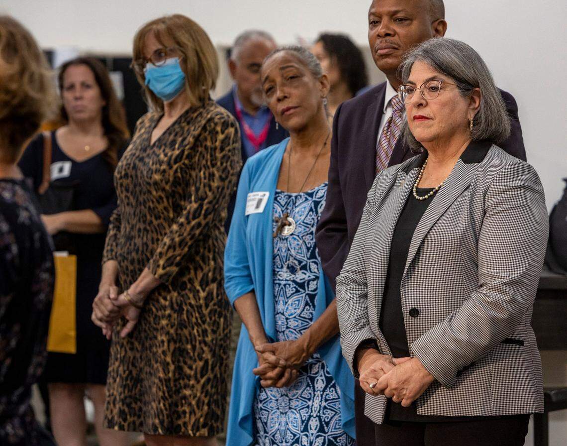 Miami-Dade Mayor Daniella Levine Cava said on Monday her administration would aid struggling homeowners. The mayor and other elected officials and guests attended a press conference on her plans at the Stephen P. Clark Government Center in downtown Miami.