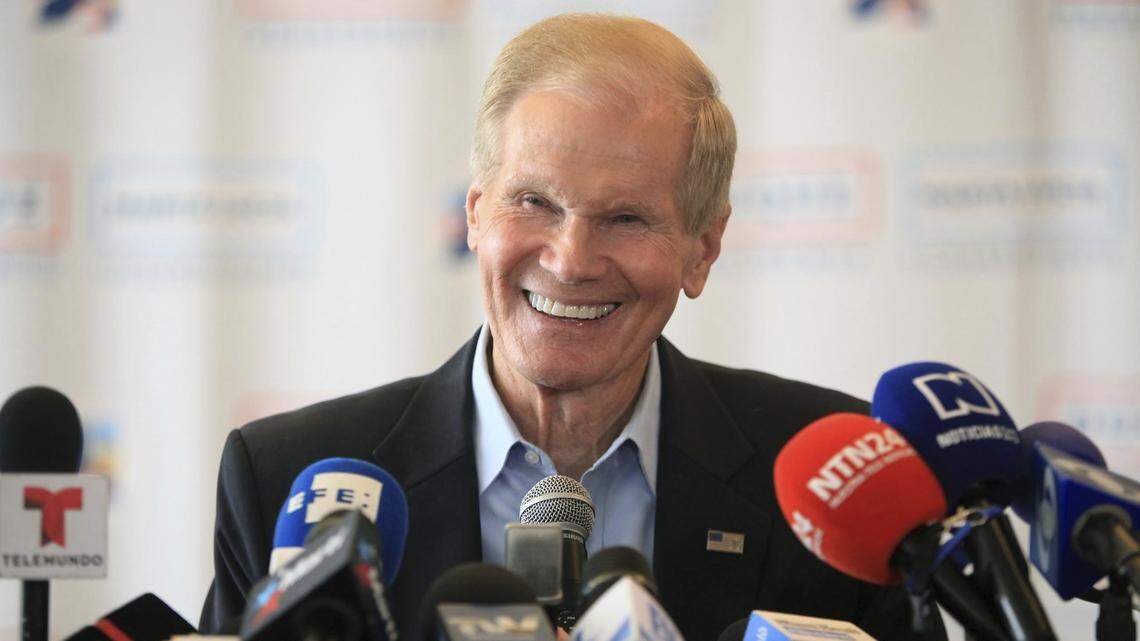 Senator Bill Nelson speaks during a press conference after meeting with Colombian President-elect Ivan Duque during Duque’s visit to the City of Miami, Saturday, July 14,  2018.