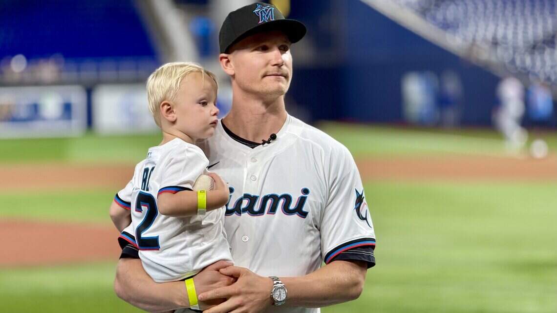 Forsling throws first pitch at Marlins game, gears up for Panthers training camp