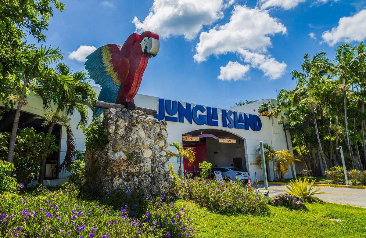 View of the Jungle Island garage entrance where a real estate developer wants to build a condo development and a free park on the site of Miami’s Jungle island, on Tuesday, June 04, 2024.