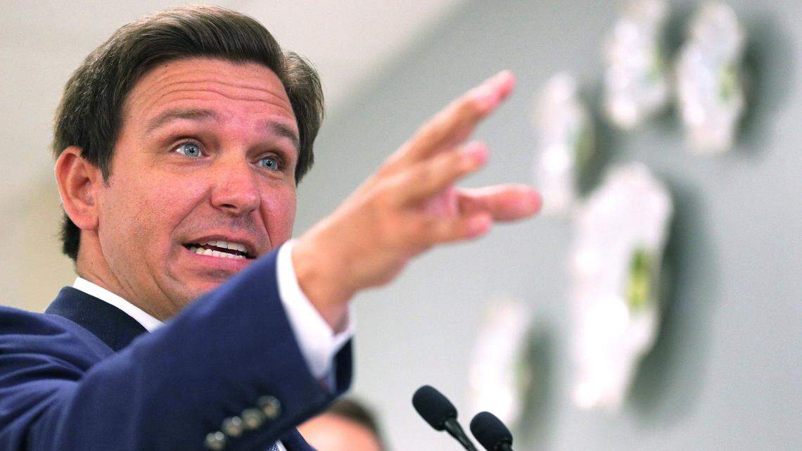 Gov. Ron DeSantis is shown at a press conference on Jan. 4, 2021, in Longwood, Florida.