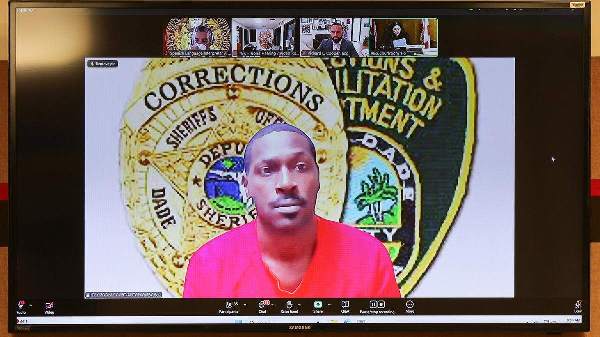 Antonio Brown appears for his bond hearing via Zoom requesting bail after he filed a written plea of “not guilty” to the attempted murder charge in Bond Court (Courtroom 1-5) with Judge Mindy S. Glazer presiding at the Richard E. Gerstein Justice Building on Wednesday, November 12, 2025, in Miami, Florida. 