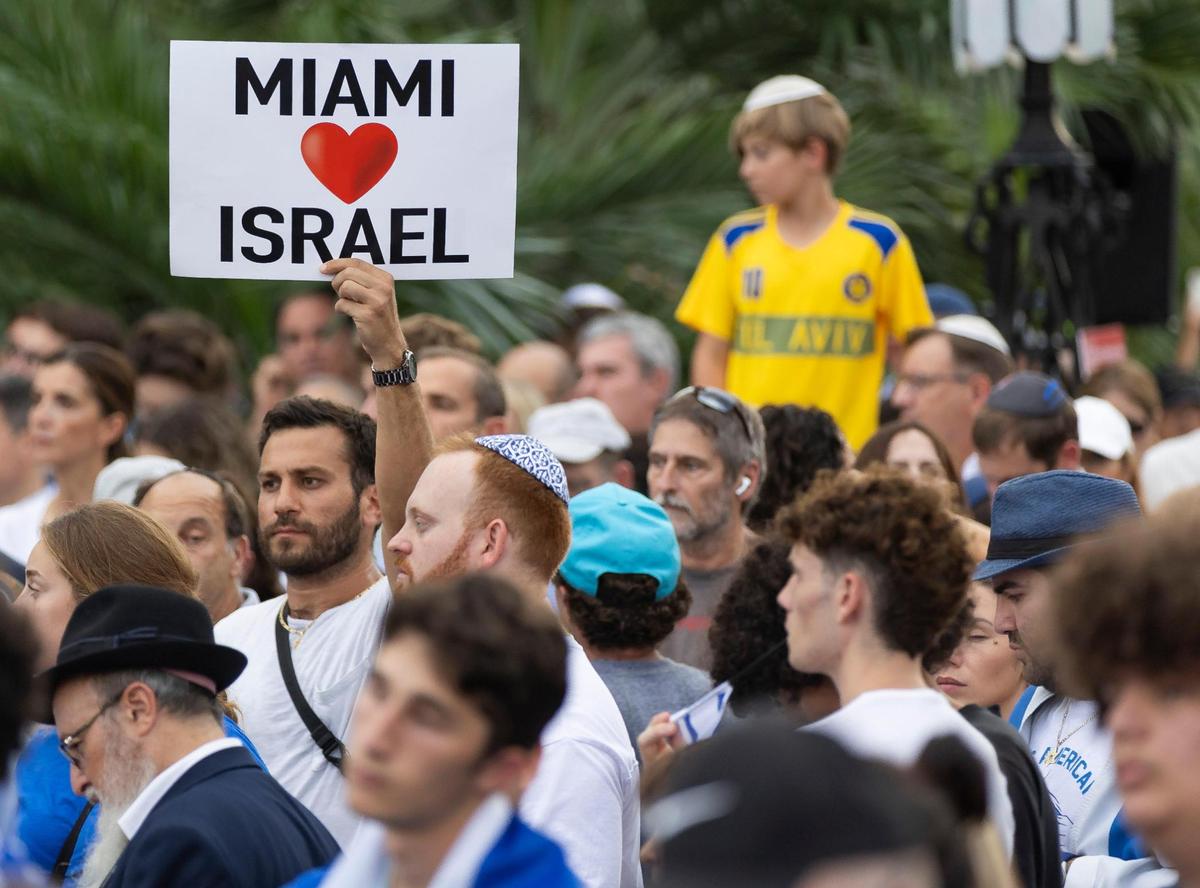 People attend a rally in solidarity with Israel at the Holocaust Memorial on Tuesday, Oct. 10, 2023, in Miami Beach, Fla. People gathered to the event, which was hosted by the Greater Miami Jewish Federation, to show solidarity with Israel after Hamas militants launched a deadly assault on the country from Gaza.