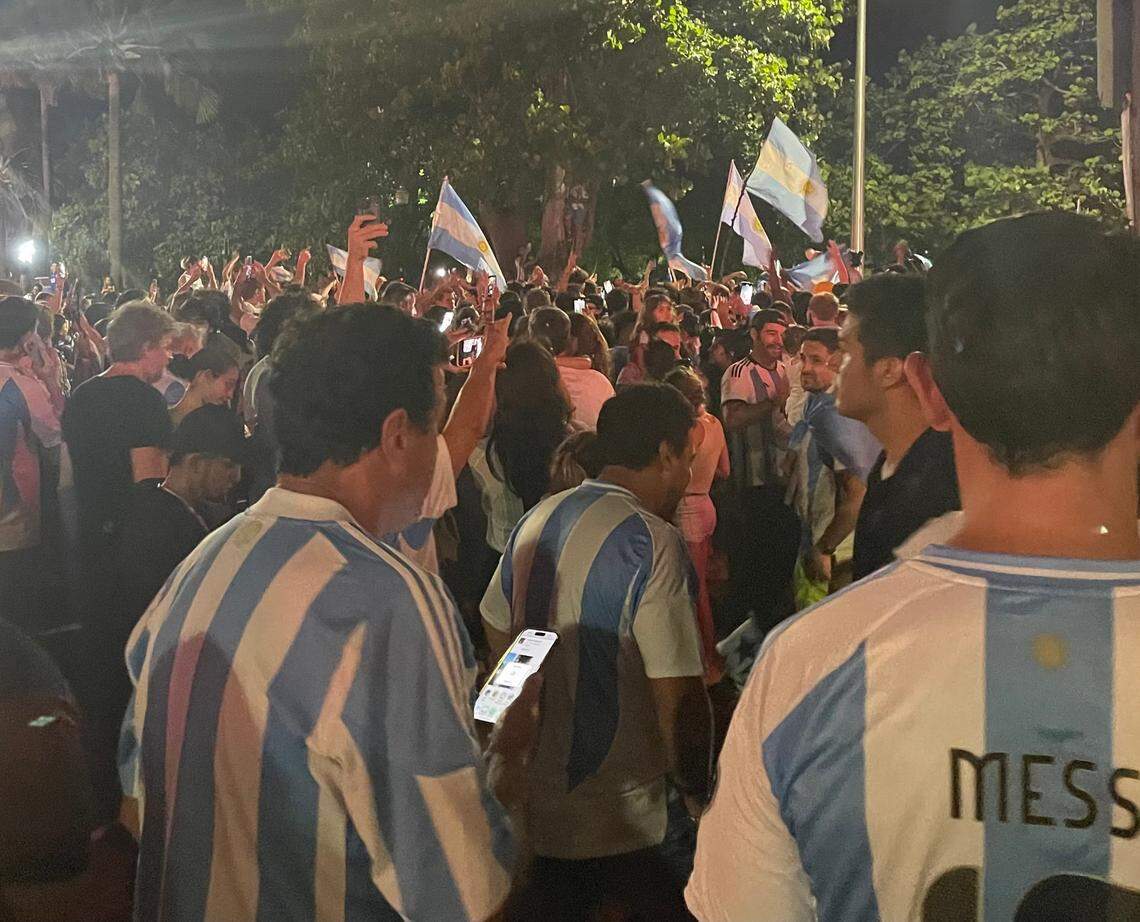 Argentina fans wave flags on Collins Avenue in North Beach after the country’s 1-0 win in the Copa America final on Sunday, July 14, 2024.