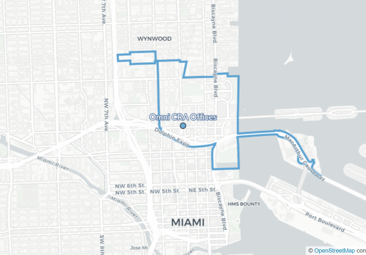 A map showing the current boundaries of the Omni CRA.