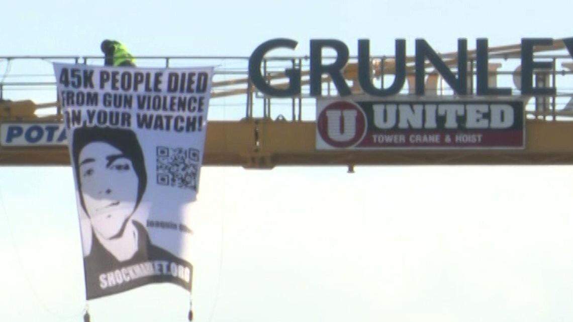 Manuel Oliver was atop a crane near the White House to call attention to his son’s death on the fourth anniversary of the mass shooting at Marjory Stoneman Douglas High School in Parkland.