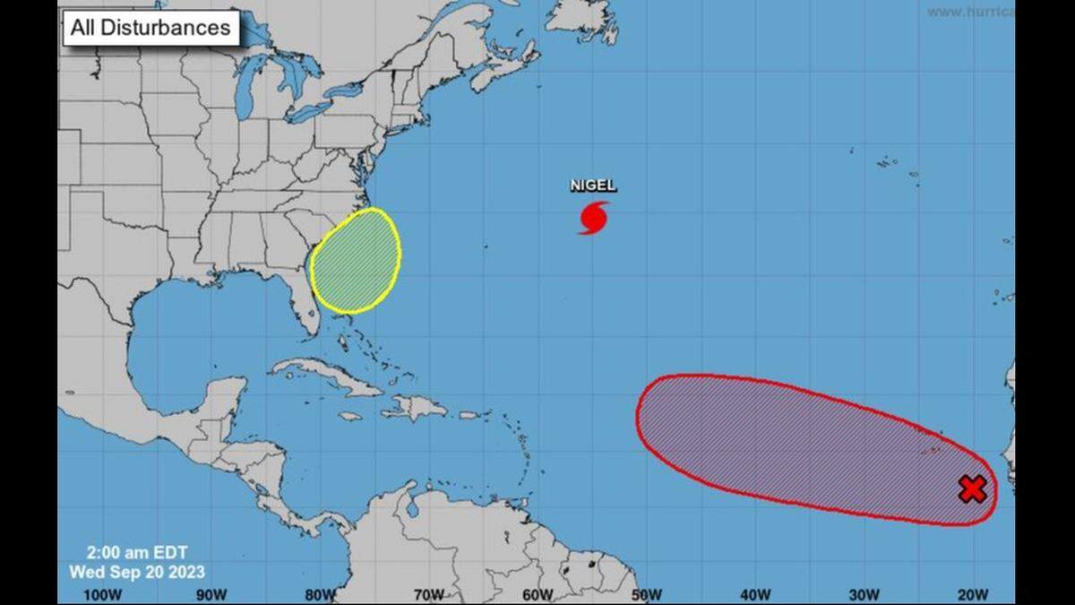 The weather systems in the Atlantic Ocean as of 2 a.m. Wednesday.