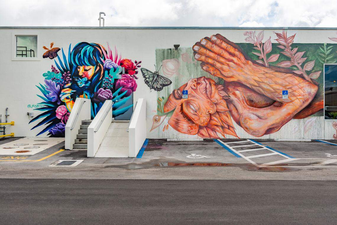 Murals adorn the walls of the Leah Arts District in Hialeah.