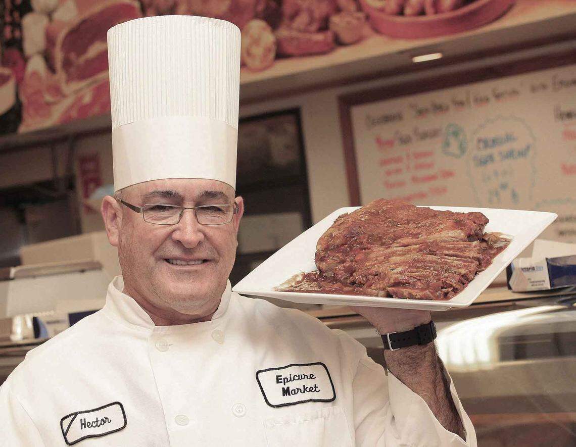 Chef Hector Morales with his brisket of beet at the Epicurein Miami Beach. in 2010.