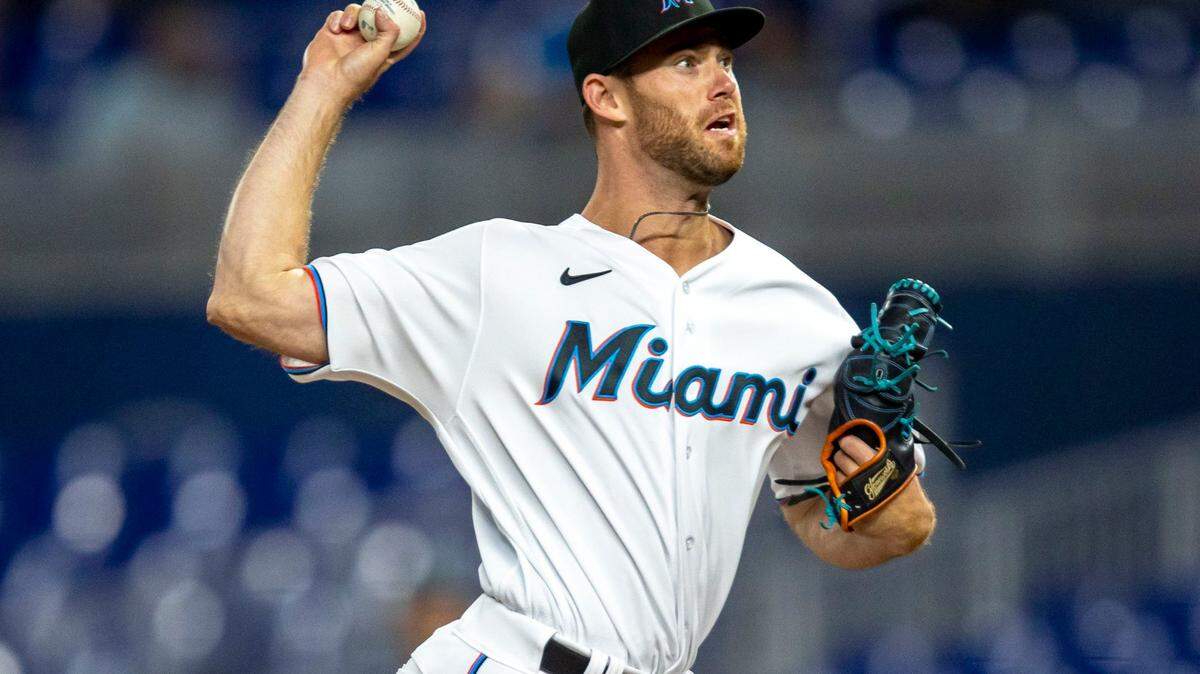 Miami Marlins pitcher Anthony Bender (55) throws the ball during the ninth inning of an MLB game against the Seattle Mariners at loanDepot park in the Little Havana neighborhood of Miami, Florida, on Friday, April 29, 2022. The Marlins defeated the Mariners 8-6.