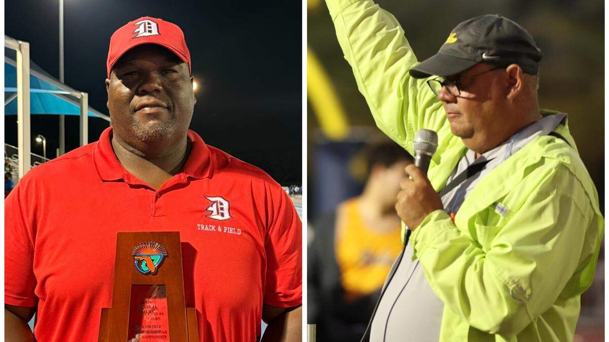 Doral Academy’s Raviel Maisonet (left) and Belen’s Victor Arrieta (right) are the Miami Herald’s Miami-Dade County Track and Field Coaches of the Year.