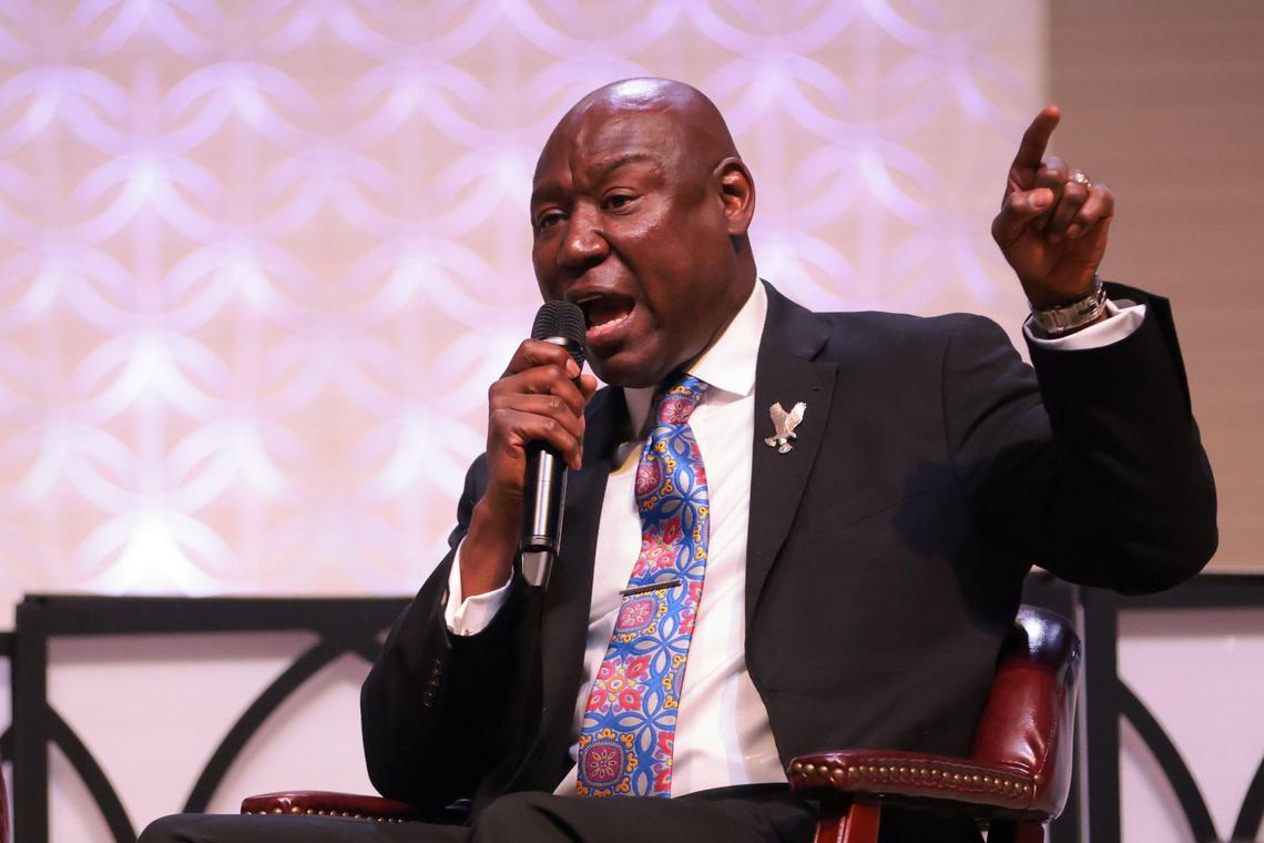 Civil rights attorney Ben Crump speaks during The People’s Meetup Town Hall at the Antioch Missionary Baptist Church in Miami Gardens. Crump exhorted the crowd to stay active in their local politics and be engaged in their communities.