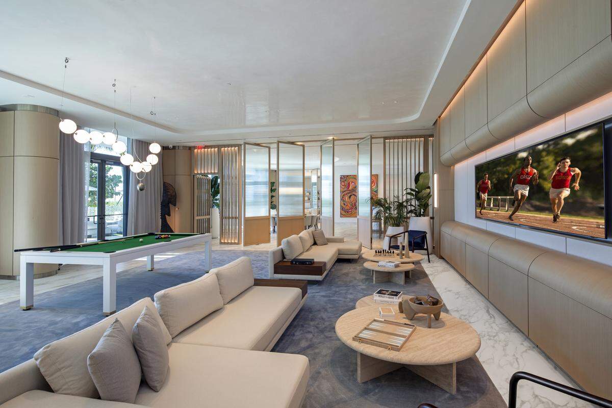 A lounge space at Casamar, Related Group’s recently completed property in Pompano Beach. Amenities also include a fitness center, move-in ready units, pools and a pickeball court.