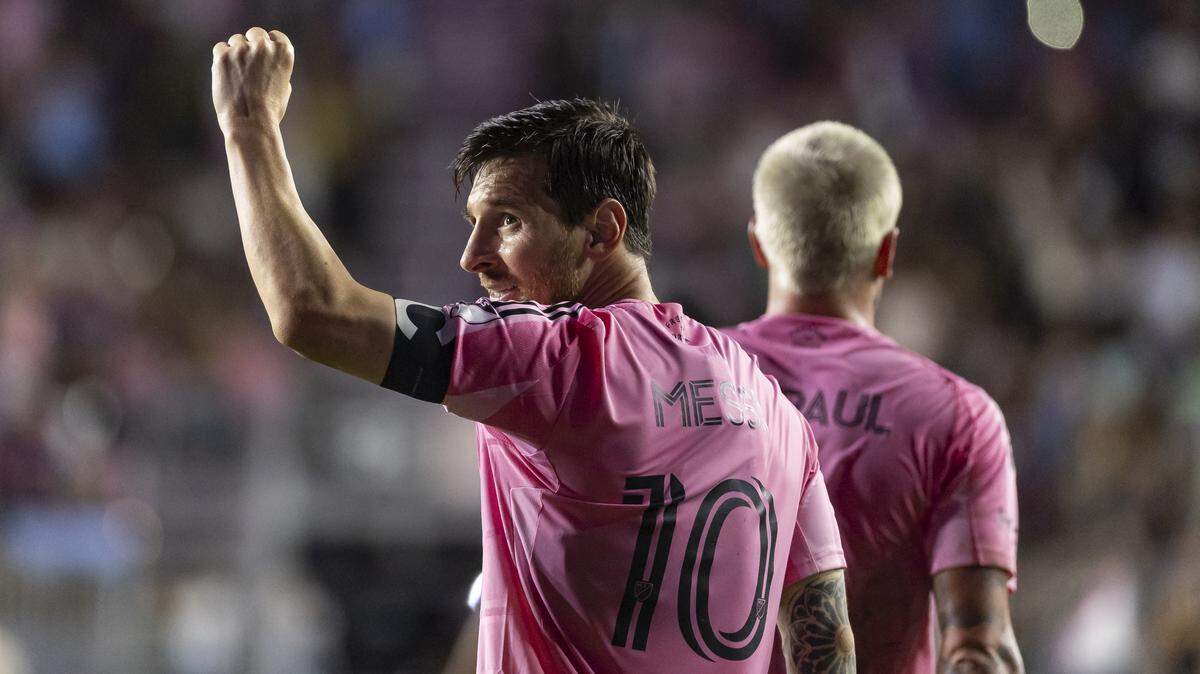 Inter Miami forward Lionel Messi (10) celebrates after scoring against D.C. United in the second half of their MLS match at Chase Stadium on Saturday, Sept. 20, 2025, in Fort Lauderdale, Fla.