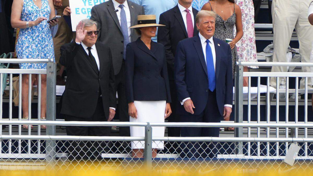 May 17, 2024; West Palm Beach, FL, USA; Former President Trump and wife Melania attend the high school graduation ceremony of their son, Barron, at Oxbridge Academy on Friday, May 17, 2024 in West Palm Beach. Mandatory Credit: Jim Rassol-USA TODAY NETWORK