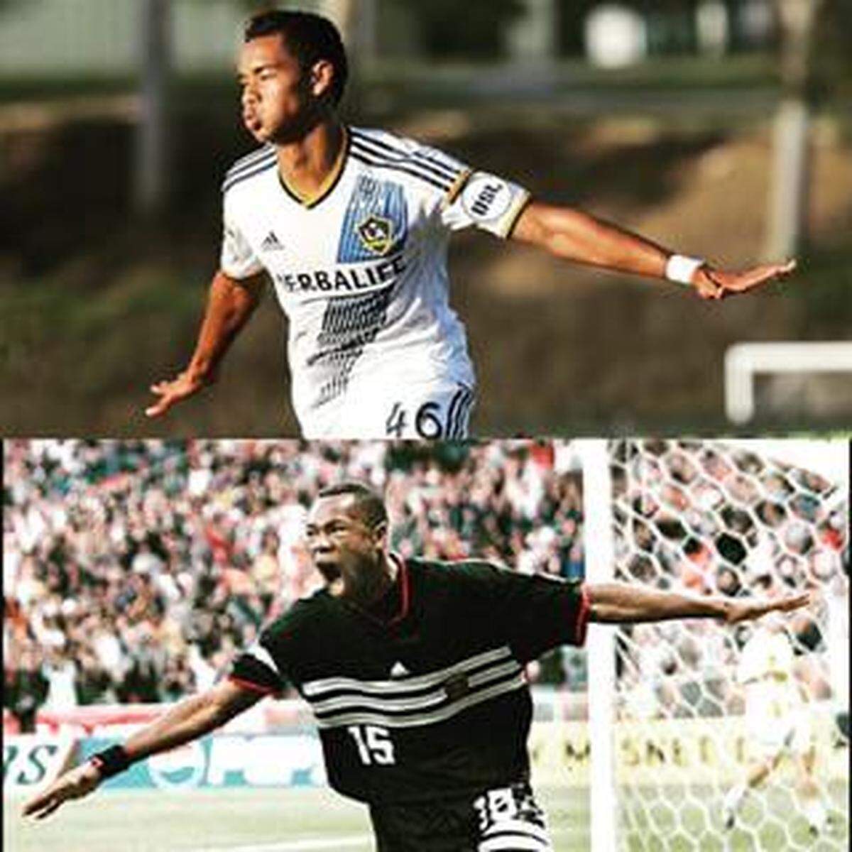 Inter Miami winger Ariel Lassiter (top) is the son of former MLS star Roy Lassiter (bottom), who played for the Miami Fusion in the late 1990s.