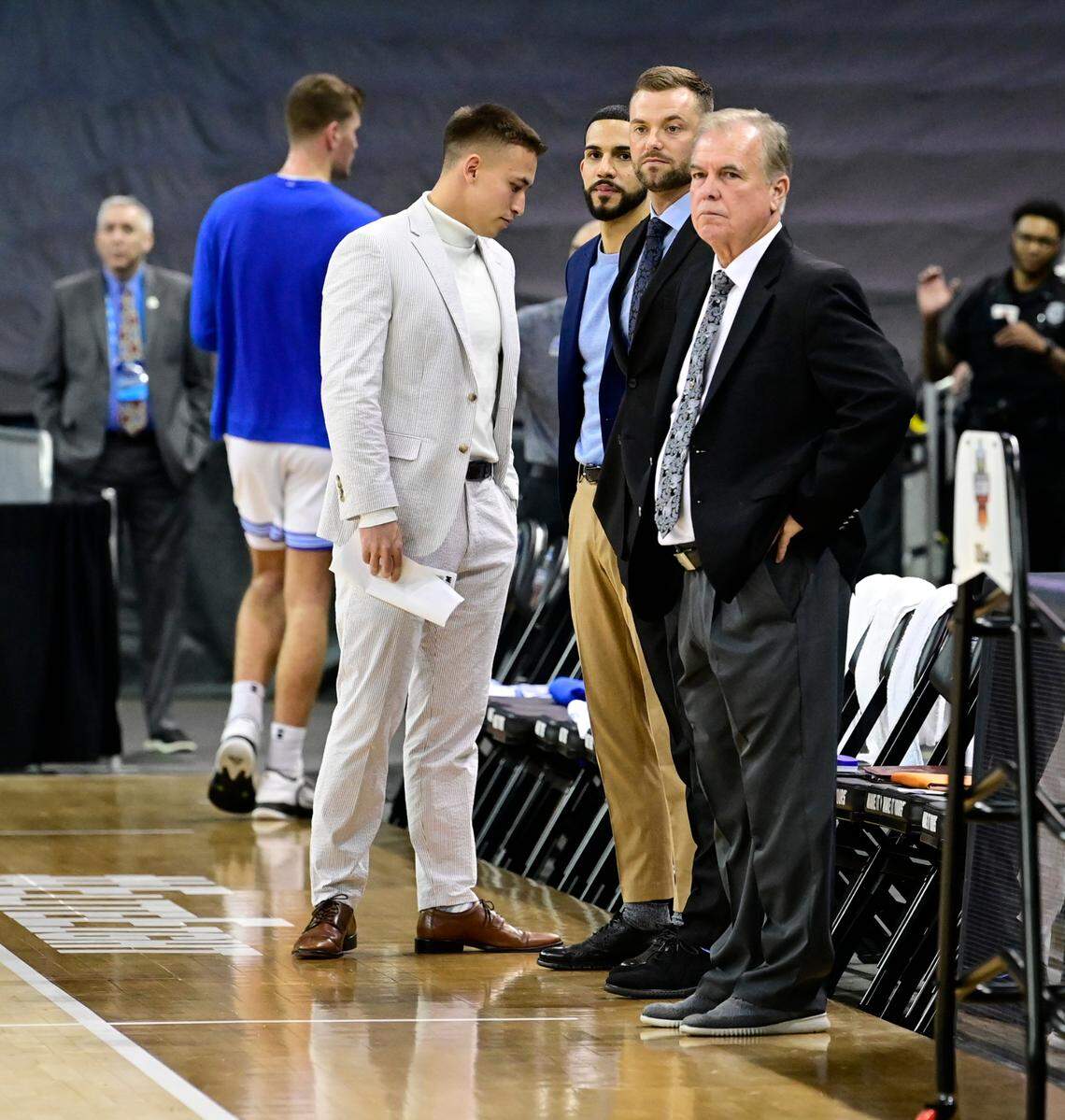 NSU men’s basketball coaches Nick Smith, Mike Chalas, Jordan Fee and Jim Crutchfield