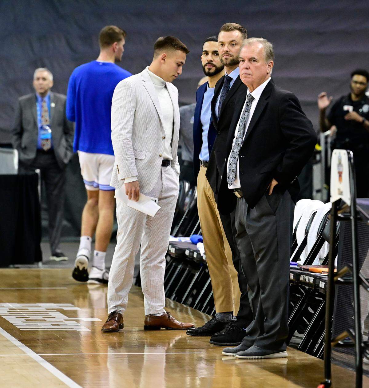 NSU men’s basketball coaches Nick Smith, Mike Chalas, Jordan Fee and Jim Crutchfield