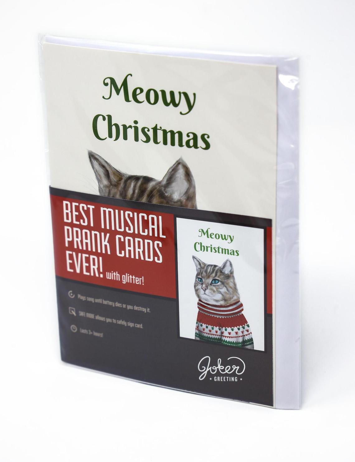 Studio shot of Meowy Christmas card