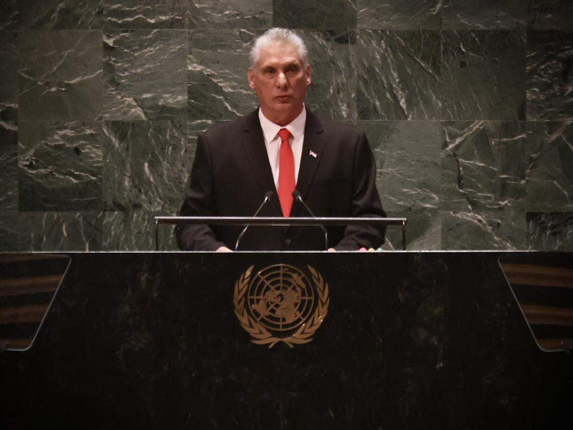 Cuban leader Miguel Díaz-Canel speaks at a sustainable development summit at the United Nations on Sept. 18, 2023, in New York.