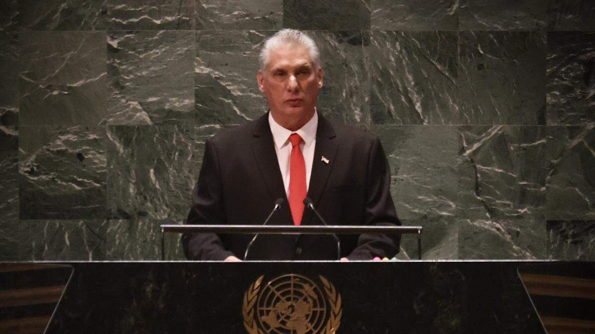 Cuban leader Miguel Díaz-Canel speaks at a sustainable development summit at the United Nations in New York.