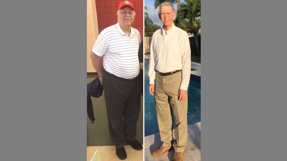 Michael Cobb before at 250 lbs. and after at 175 lbs.