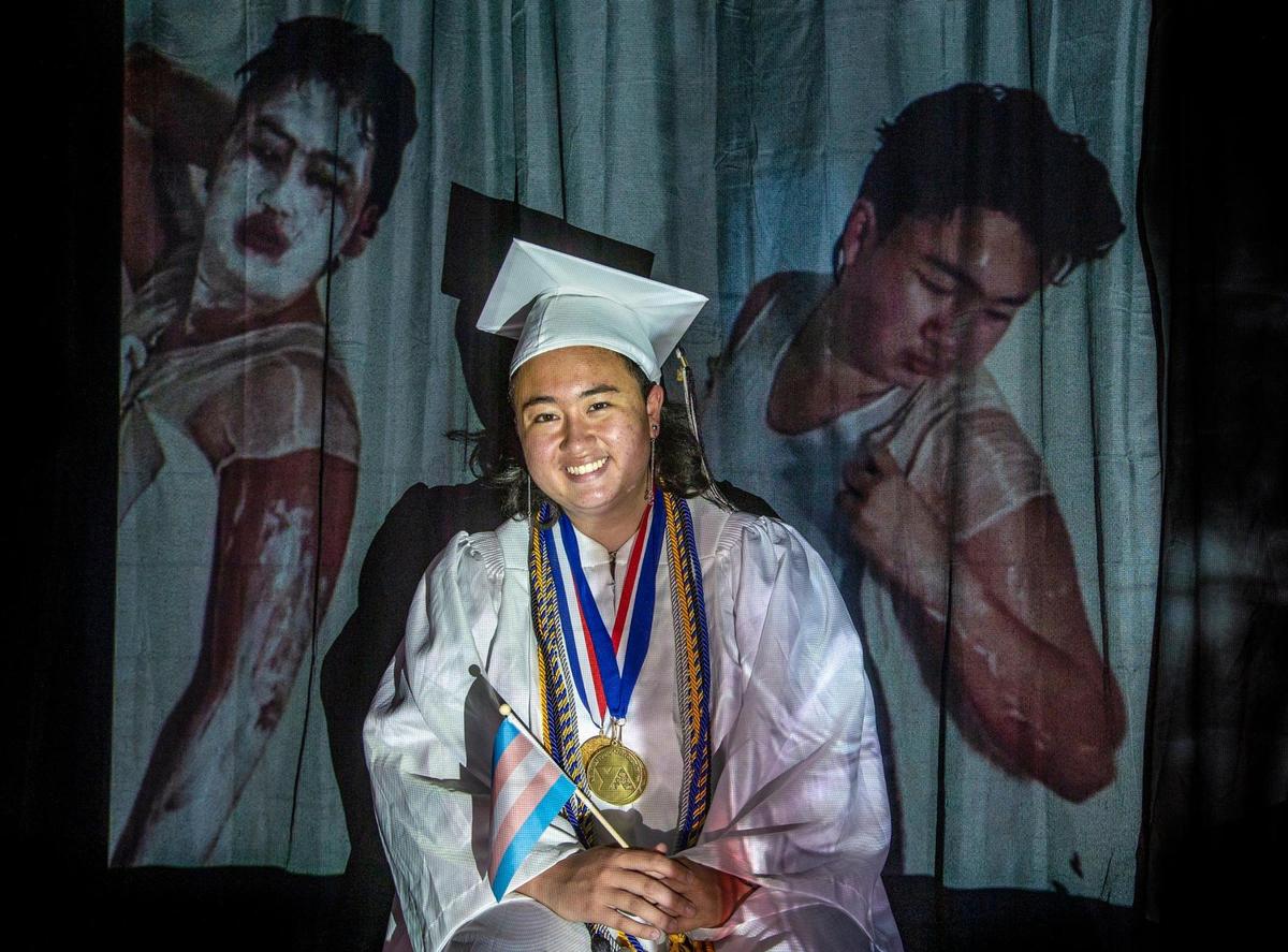 Is Perlman, 17, a 2021 graduate of Design and Architecture Senior High School, sits in the artist’s bedroom at home in Miami Beach as a performance art piece is displayed on Thursday, June 10, 2021.