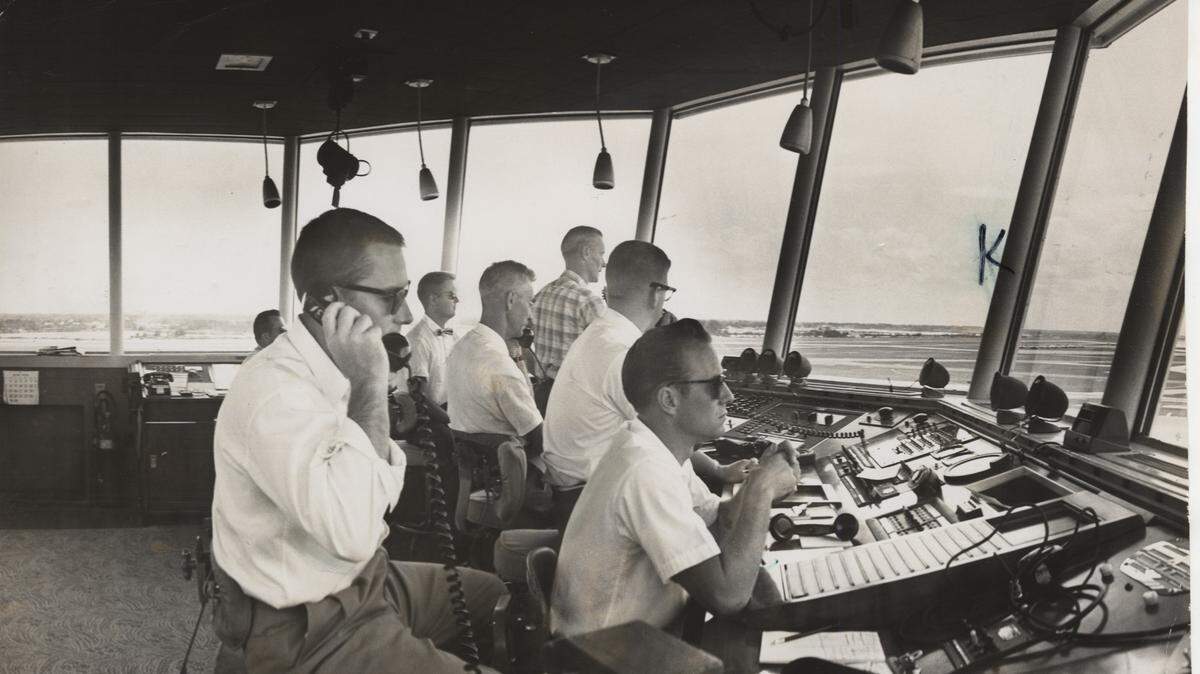 The control tower at the Miami airport in 1959.