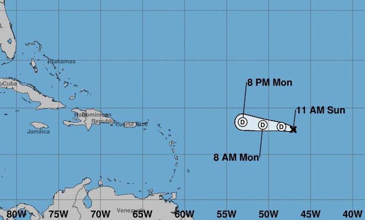 The 11 a.m., Oct. 15, projected path of Tropical Depression Sean, which isn’t expected to be a depression much longer.