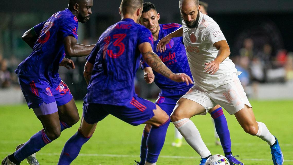 Inter Miami forward Gonzalo Higuaín (10) is the team’s highest paid player and third-highest paid in Major League Soccer with a $5.1 million salary this season.