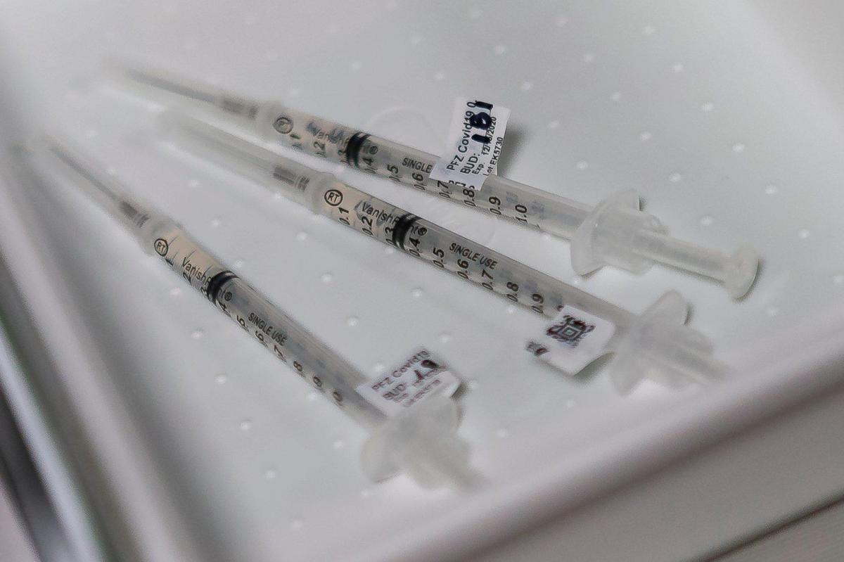 Syringes with the Pfizer BioNTech COVID-19 vaccine at Jackson Memorial Hospital in Miami, Florida, on Tuesday, December 15, 2020.