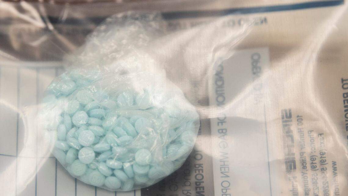 Fentanyl pills seized by the Montgomery Police Department in Montgomery, Alabama, in 2022.