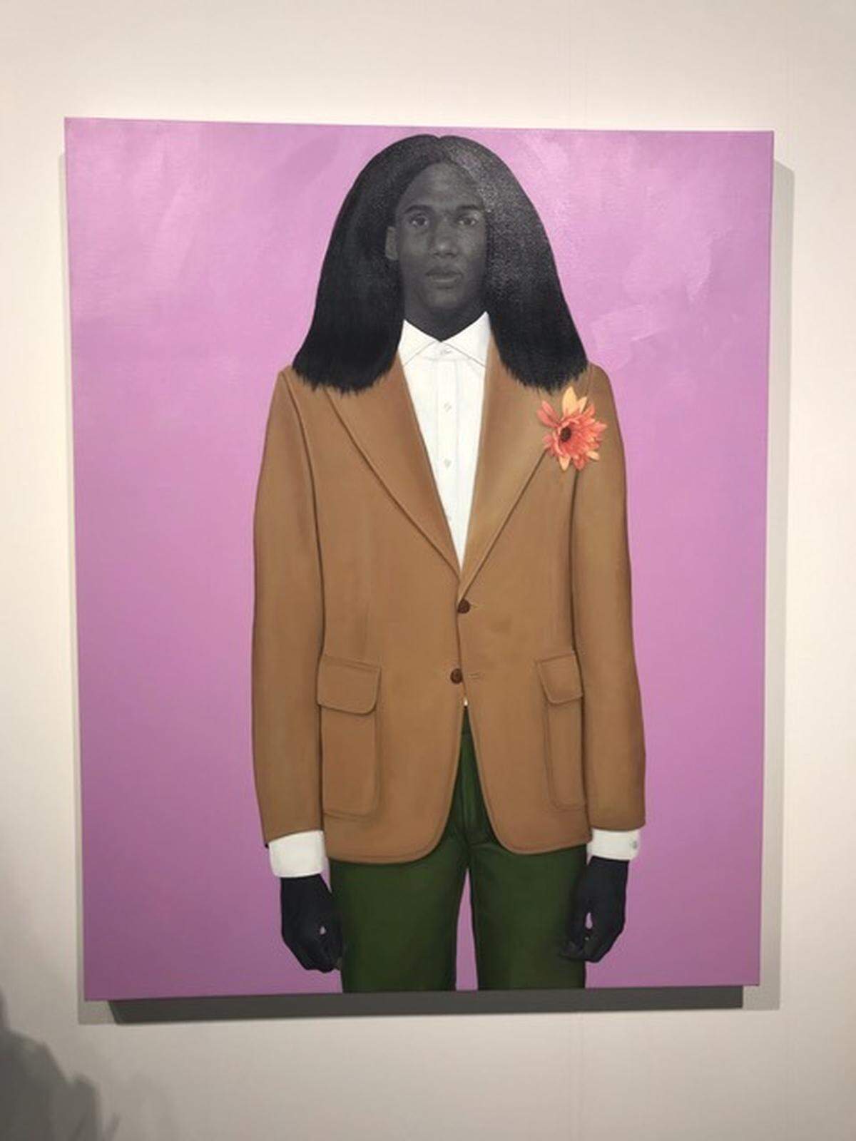 Amy Sherald’s latest portrait, “When I let go of what I am, I become what I might be,” was displayed at the Hauser & Wirth gallery at Art Basel Miami Beach. Sherald painted the official portrait of former first lady Michelle Obama, which hangs in the National Portrait Gallery in Washington.