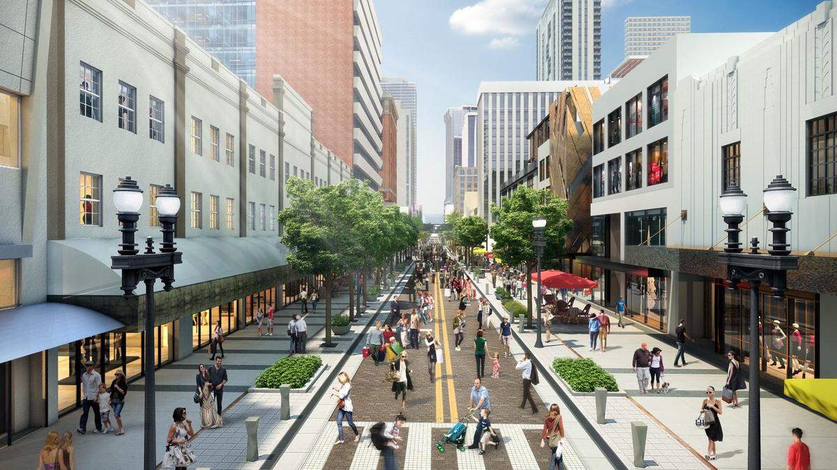 An architectural rendering shows how a remade Flagler Street in downtown Miami will look under a blueprint backed by entrepreneur and arts mogul Moishe Mana. Mana has bought some 45 properties along or abutting Flagler.