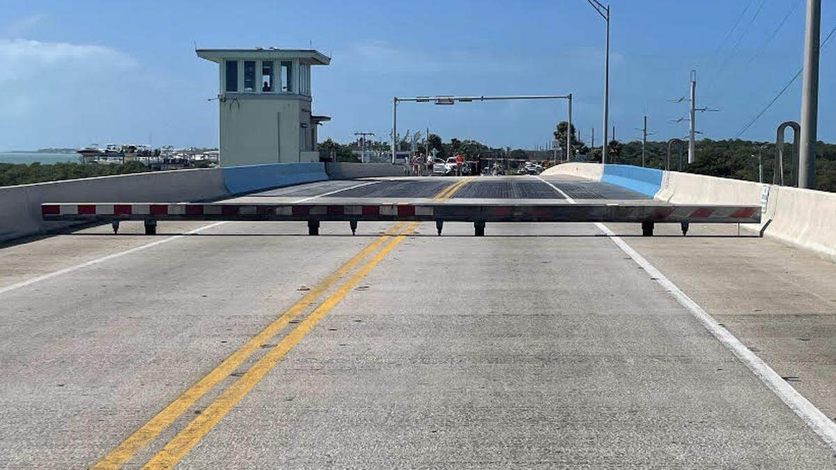 The barrier of the Snake Creek drawbridge in the Florida Keys was stuck for about an hour Thursday, Feb. 17, 2022, backing up traffic for miles on U.S. 1.